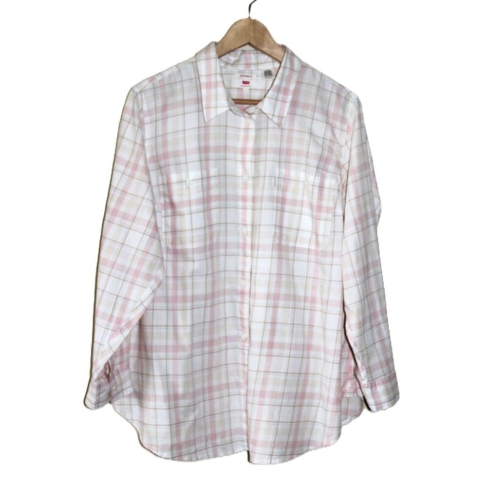 LEVI'S® Boyfriend Plaid Button-Up Shirt in Cream & Pink - Size 1X